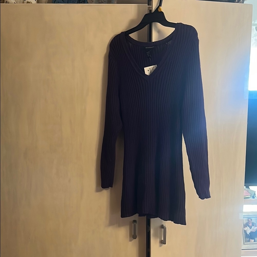 Ashley Stewart Purple Long Sleeve Scoop Neck Sweater Dress